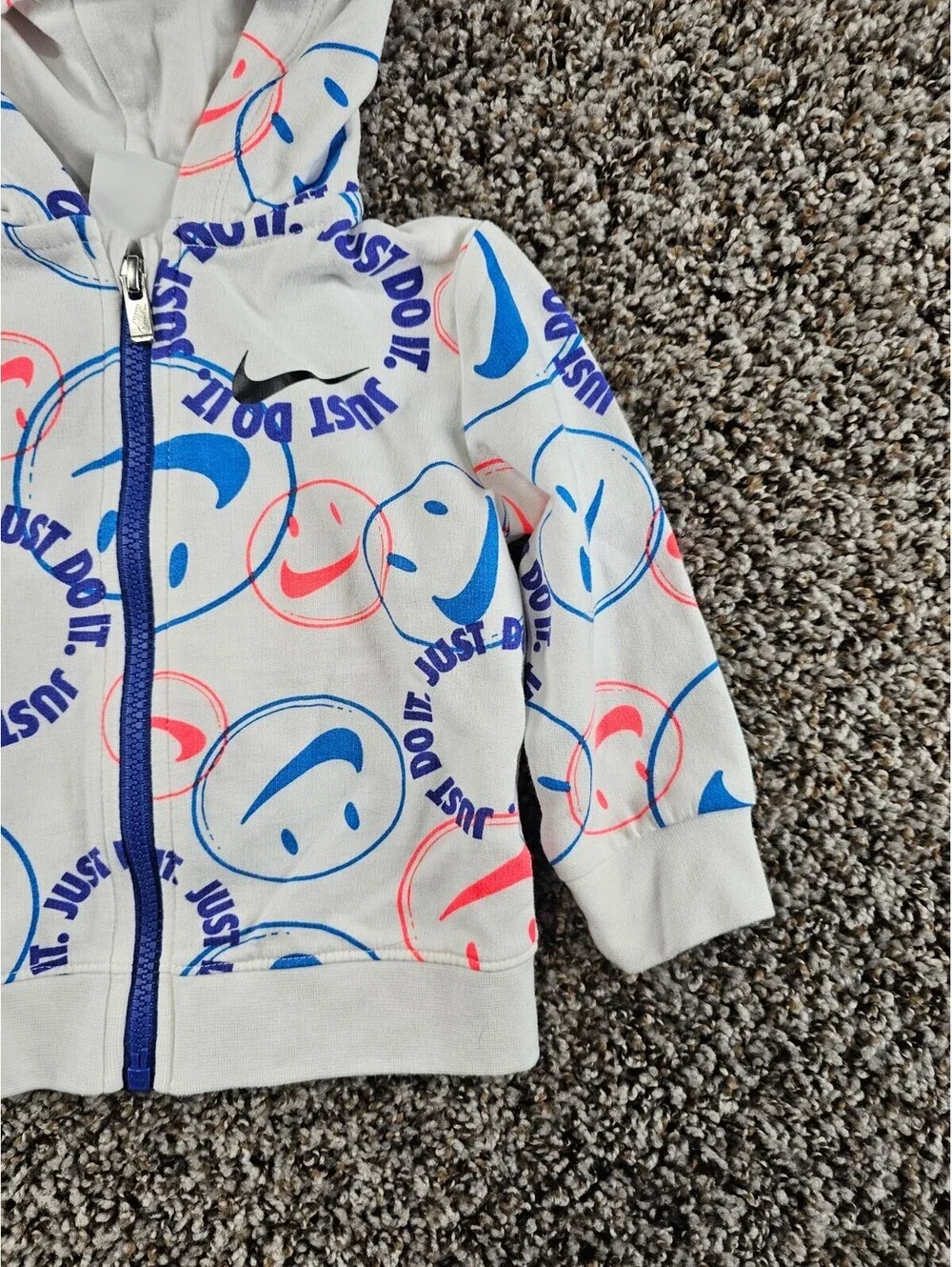 Nike Smiley Swoosh Graphic Zip-Up Jacket Hoodie Baby Sz 12M White Blue